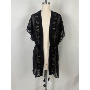 Witchy Fairy Grunge Black‎ Sheer Tassel Layer Cover Kimono Cardigan Goth Vamp